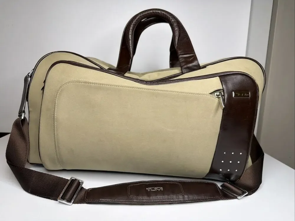 RARE Tumi Beige Brown Red LXT Duffle Underseat Cabin Bag Microfiber FXT 23152SW